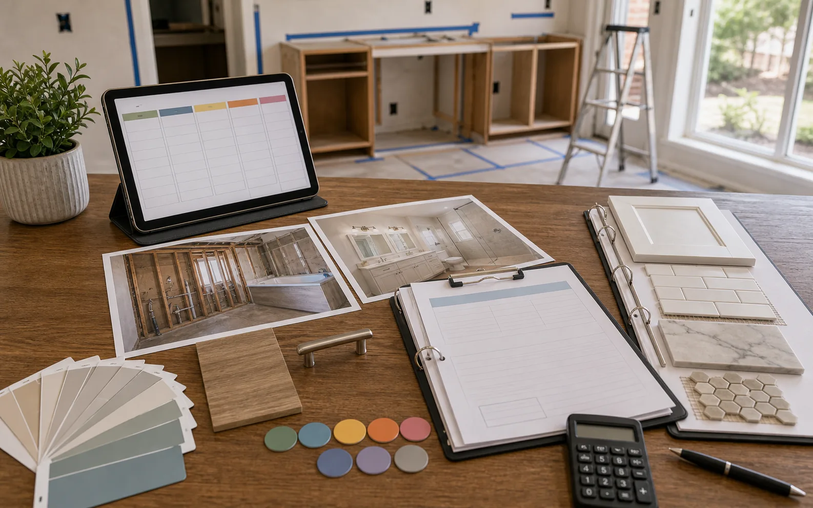 Decision log change tracking with blank approval page before photo mockup material sample and calculator