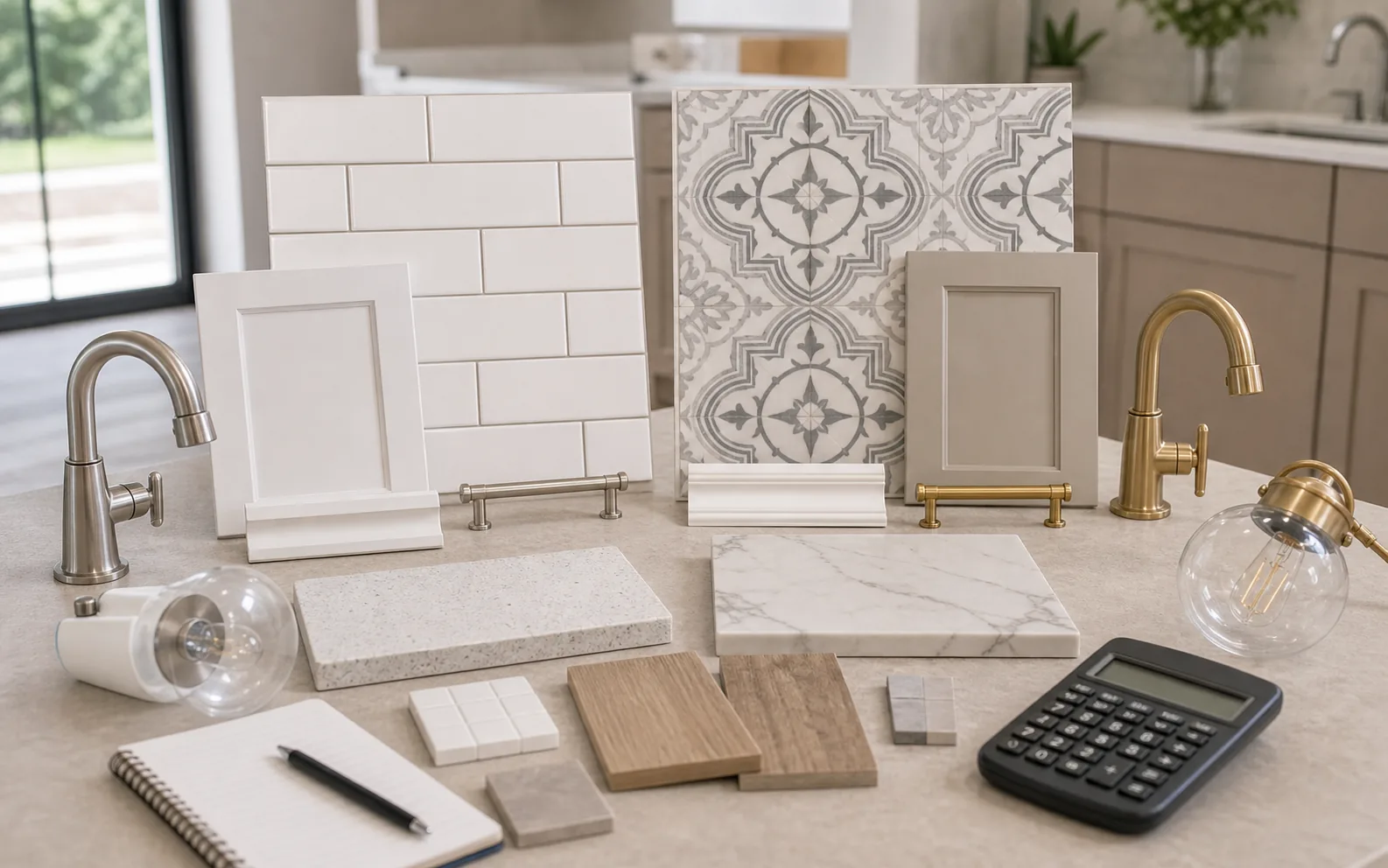 Simple and decorative remodel finish options with vanity hardware trim fixture and calculator